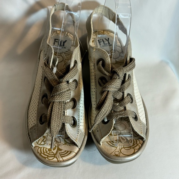 FLY LONDON Sz 38 Yuta Lace Up Leather Sandals Wedge Style Heel NEW WITH TAG - Picture 2 of 13